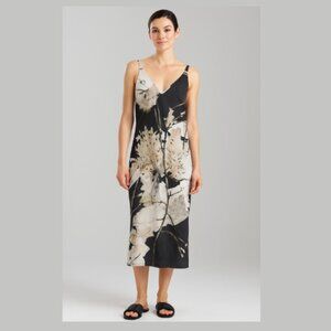 N NATORI Dark Floral Melody Charmeuse Slip Dress Midi Sleeveless Women's Medium